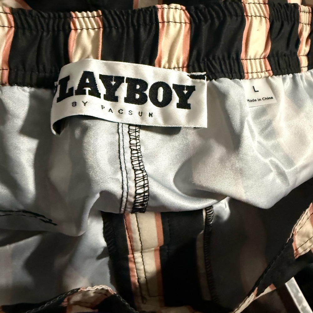 PacSun Playboy Striped Black and Tan Athletic Shorts - Picture 7 of 9